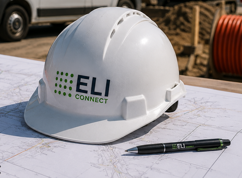 ELI Connect Schutzhelm auf FTTH-Ausführungsplänen